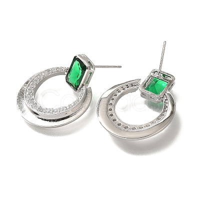 Brass Cubic Zirconia & Glass Stud Earrings EJEW-M048-01P-1