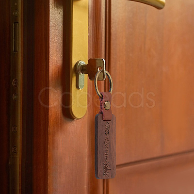 2Pcs 2 Styles Word His Only/His Queen Engraved Wooden with Leather Keychain WOOD-GF0001-81-1