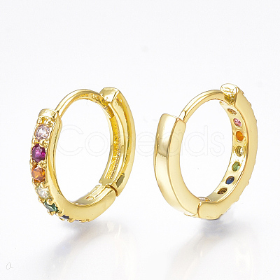Brass Micro Pave Cubic Zirconia Huggie Hoop Earrings X-EJEW-S201-40G-1