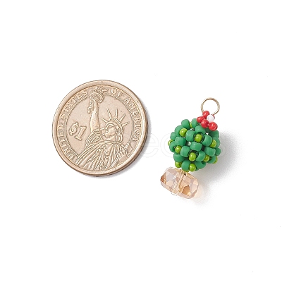 3Pcs 3 Colors Glass Seed Beaded Cactus Pendants PALLOY-MZ00860-1