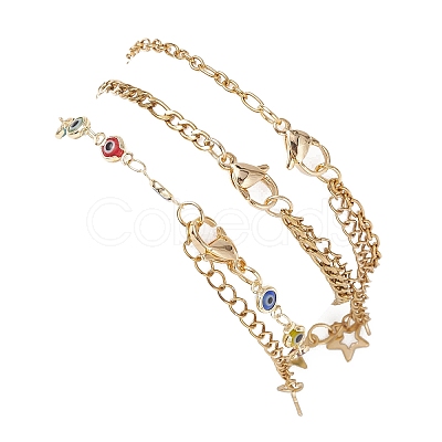 304 Stainless Steel Cable Chains & Evil Eye Lampwork Link Chains Bracelets for Women BJEW-JB12449-01-1