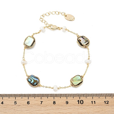 Rectangle Brass Abalone Shell Link Bracelets KK-D301-02G-1