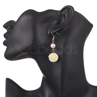 304 Stainless Steel Flower Dangle Earrings EJEW-JE06689-1