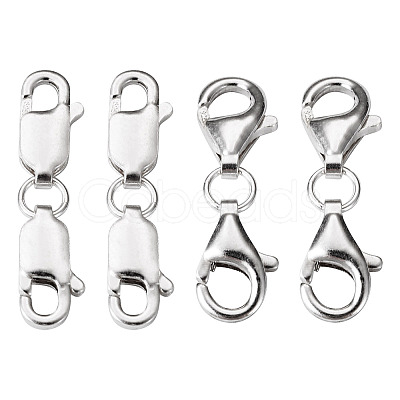 4 Sets 2 Styles Double 925 Sterling Silver Lobster Claw Clasps FIND-TA0002-22-1