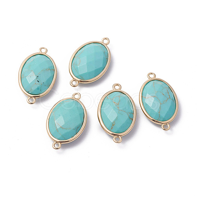 Golden Tone Brass Synthetic Turquoise Links connectors G-F339-A13-1