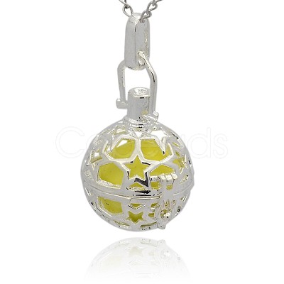 Silver Color Plated Brass Hollow Round Cage Pendants KK-J226-01S-1