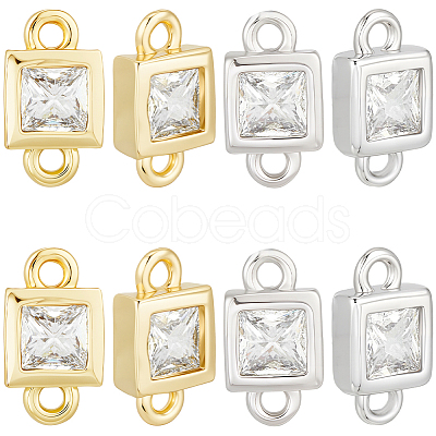 20Pcs 2 Colors Brass Pave Clear Cubic Zirconia Connector Charms KK-BBC0023-70-1