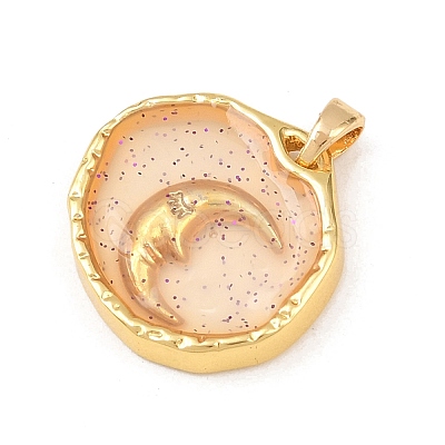 Transparent Epoxy Resin Brass Pendants KK-B163-01G-05-1