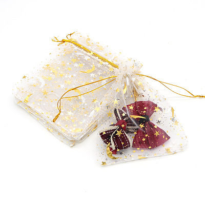 Hot Stamping Rectangle Organza Drawstring Gift Bags WG15067-01-1