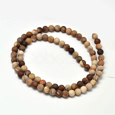 Frosted Natural Petrified Wood Round Bead Strands G-F266-07-8mm-1