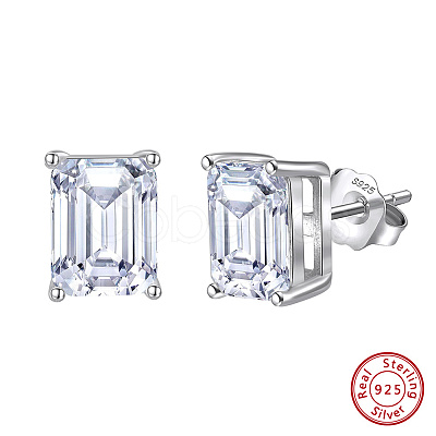 925 Sterling Silver Micro Pave Clear Cubic Zirconia Stud Earrings EJEW-G443-08P-1