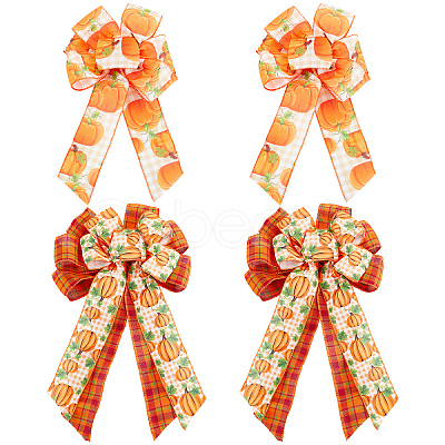 4Pcs 2 Style Pumpkin Pattern Ployester Bowknot Display Decoration DIY-CA0004-37-1