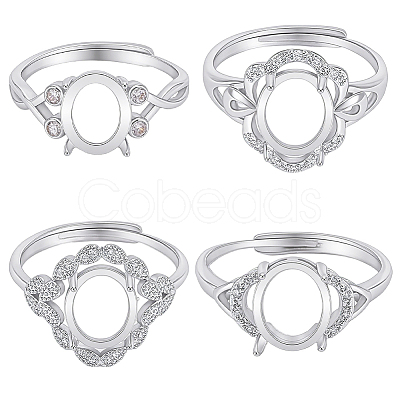 4Pcs 4 Styles Brass Micro Pave Cubic Zirconia Adjustable Rings Settings KK-BBC0024-14A-1