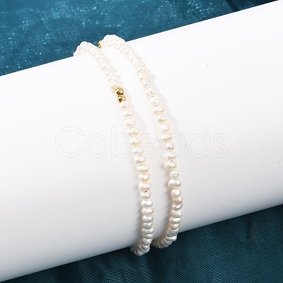 Natural Freshwater Pearl Potato & Brass Beaded Necklaces NJEW-D338-01G-1
