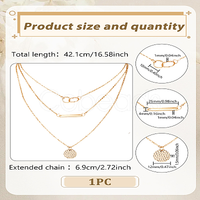 1Pc Zinc Alloy Disc Rectangle Pendant 3 Layer Necklaces NJEW-LP0009-58-1