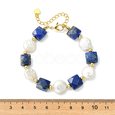 Natural Lapis Lazuli & Keshi Pearl Beaded Bracelets for Women BJEW-JB14007-02-1