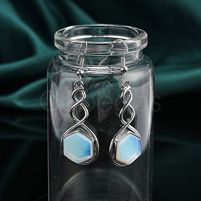 Hexagon Opalite Dangle Earrings EJEW-K298-01P-06-1