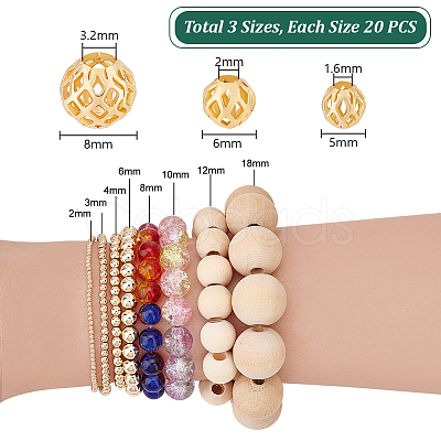 60Pcs 3 Styles Brass Hollow Spacer Beads KK-PH0010-39-1