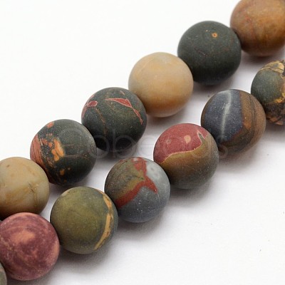 Natural Polychrome Jasper/Picasso Stone/Picasso Jasper Frosted Bead Strands G-O155-03A-8mm-1