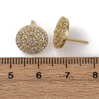 Brass Micro Pave Clear Cubic Zirconia Flat Round Stud Earrings EJEW-H165-05G-1
