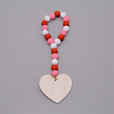 Valentine's Day Theme Schima Wood Beads Pendants Decorations HJEW-TAC0012-12-1