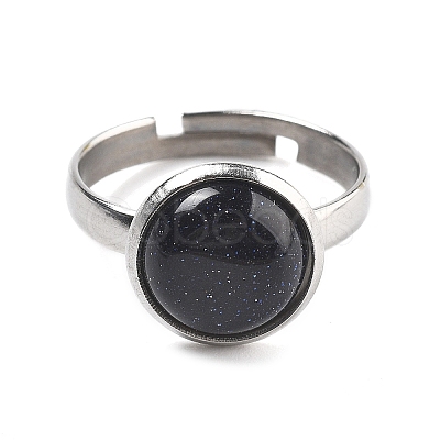 Half Round Synthetic Blue Goldstone Finger Rings RJEW-M062-01P-26-1