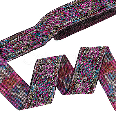7M Ethnic Style Polyester Flower Jacquard Ribbons OCOR-WH0091-72A-02-1