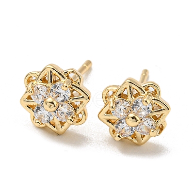Brass with Clear Cubic Zirconia Stud Earrings EJEW-B035-01KCG-1