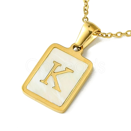 Ion Plating(IP) Rectangle with Initial Letter 304 Stainless Steel Pendant Necklace NJEW-R265-04G-K-1