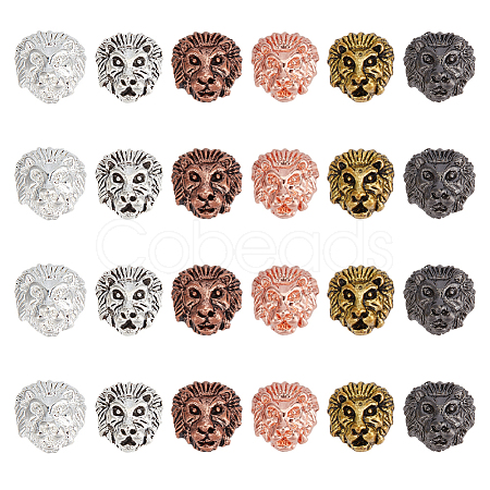 24Pcs 6 Colors Tibetan Style Alloy Lion Head Beads TIBEB-OC0001-01-1