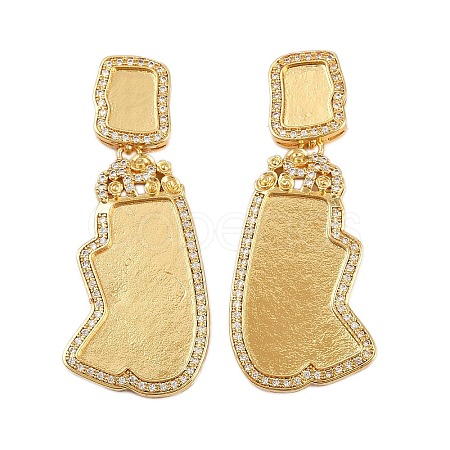 Brass Micro Pave Clear Cubic Zirconia Stud Earrings Findings KK-Z122-14G-1
