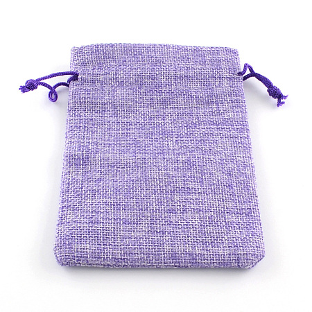 Polyester Imitation Burlap Packing Pouches Drawstring Bags X-ABAG-R005-9x7-03-1