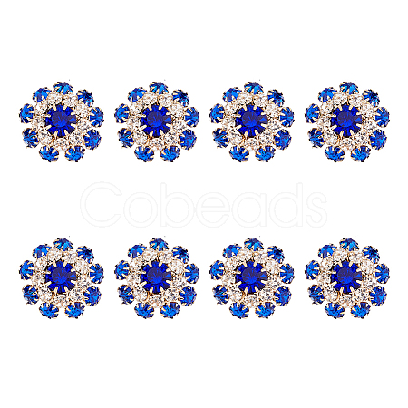 8Pcs 1-Hole Golden Tone Alloy Rhinestone Shank Buttons BUTT-DC0001-08-1