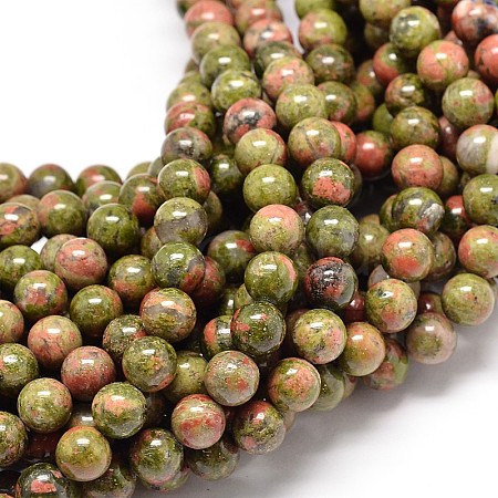 Natural Gemstone Unakite Round Bead Strands G-P075-35-12mm-1