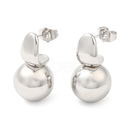 Brass Round Ball Dangle Stud Earrings X-EJEW-K251-02P-1
