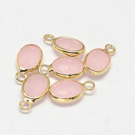 Oval Faceted Golden Tone Brass Glass Charms GLAA-O015-25G-1
