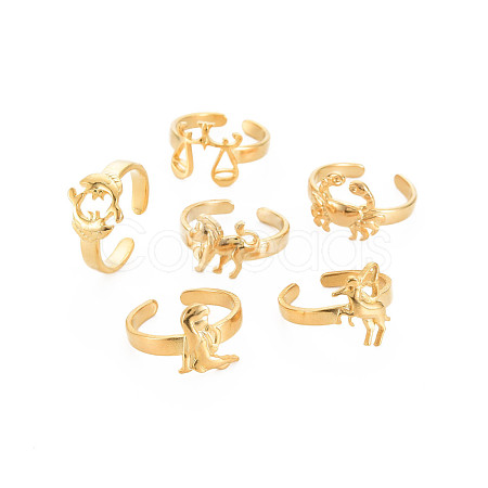 Ion Plating(IP) 304 Stainless Steel 12 Constellations/Zodiac Signs Open Cuff Ring for Women RJEW-S405-156G-1