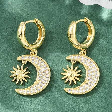 Brass Micro Pave Cubic Zirconia Hoop Dangle Earrings KK-CBA8324-05B-G-1