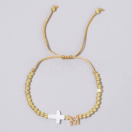 Brass Round Bead Braided Bead Bracelets VB3830-13-1