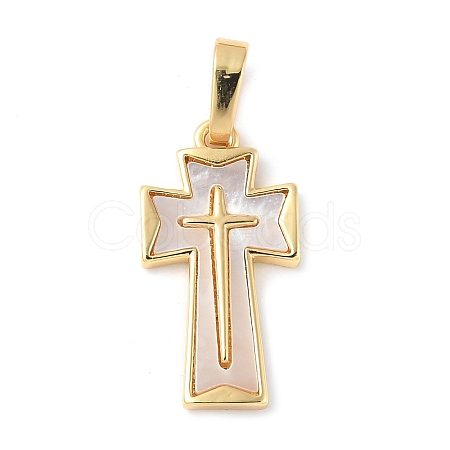 Brass Pave Natural White Shell Pendants X-KK-S522-01B-G-1