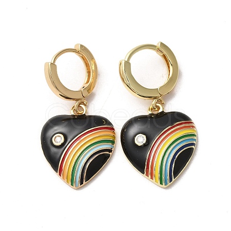 Heart with Rainbow Golden Brass Dangle Hoop Earrings EJEW-L268-042G-02-1