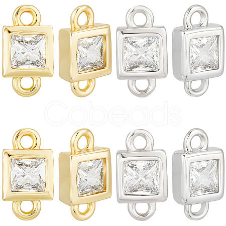 20Pcs 2 Colors Brass Pave Clear Cubic Zirconia Connector Charms KK-BBC0023-70-1