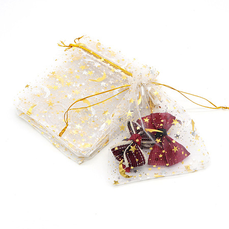 Hot Stamping Rectangle Organza Drawstring Gift Bags WG15067-01-1