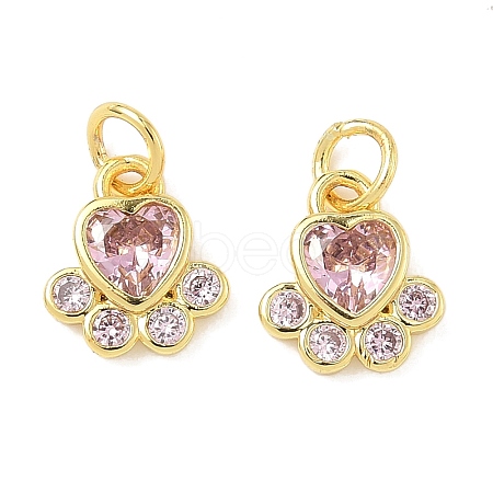 Brass Pave Cubic Zirconia Paw Print Charms KK-I355-17G-08-1