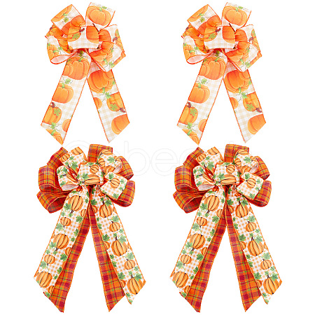 4Pcs 2 Style Pumpkin Pattern Ployester Bowknot Display Decoration DIY-CA0004-37-1