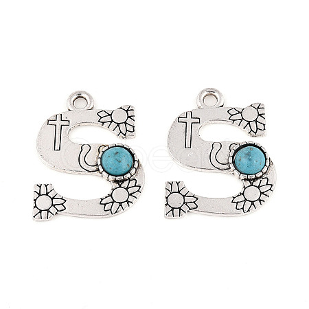 Synthetic Turquoise & Alloy Pendants PALLOY-H146-01AS-S-1