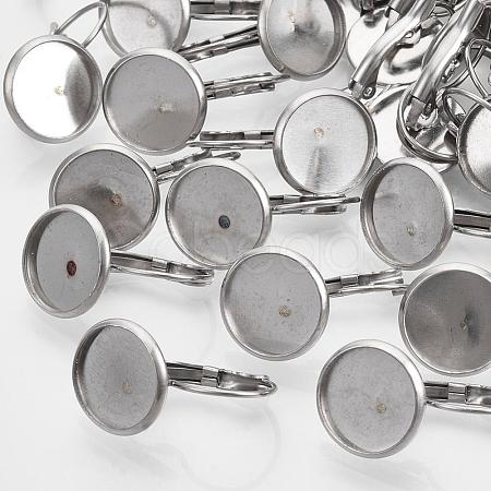 Tarnish Resistant Flat Round Tray Smooth Surface 304 Stainless Steel Leverback Earring Findings X-STAS-R065-66-1