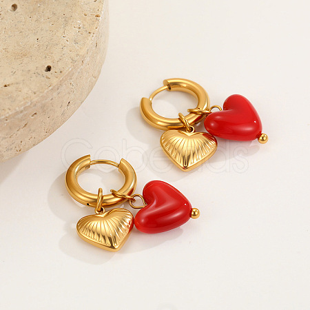 Heart 304 Stainless Steel & Resin Hoop Earrings FS-WG68522-03-1
