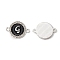 Alloy Enamel Links Connectors, with Crystal Rhinestones, Flat Round with Letter, Silver Color Plated, Letter.G, 22x16x2mm, Hole: 1.8mm