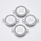 Alloy Enamel Links Connectors, with Crystal Rhinestones, Flat Round with Letter, Silver Color Plated, Letter.M, 22x16x2mm, Hole: 1.8mm